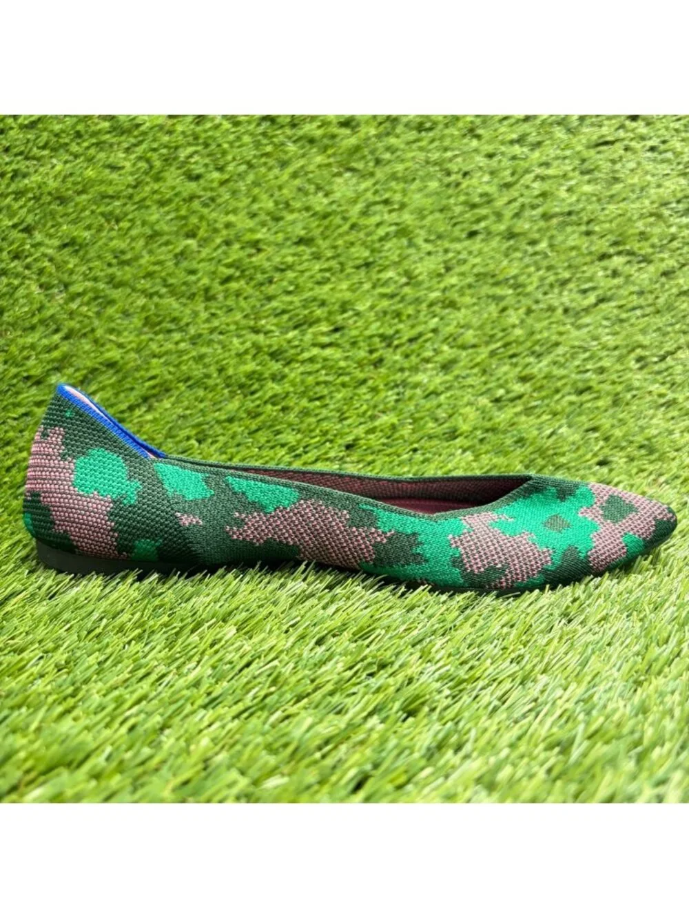 Rothy's The Point Womens Size 7.5 Green Casual Knit Slip On Ballet Flats Shoes